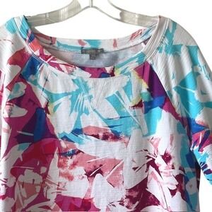 T‎ by Talbots Women's LS Top M Multicolor Abstract Floral UPF 50+ Slub Terry